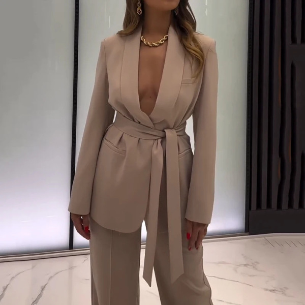 Deep V-neck waist sexy slim fit temperament long sleeve suit 21