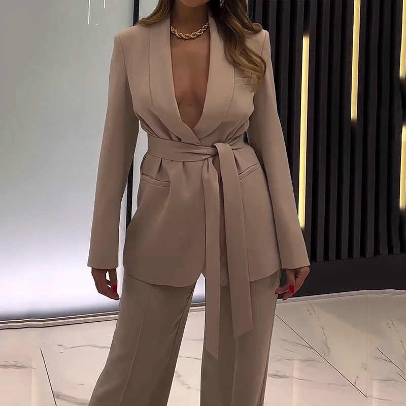 Deep V-neck waist sexy slim fit temperament long sleeve suit 21