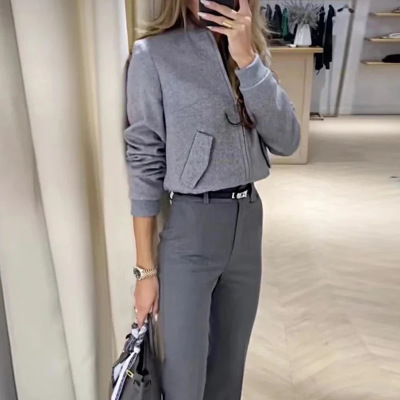 Designer top and versatile straight-leg suit pants set 11
