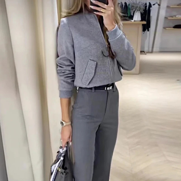 Designer top and versatile straight-leg suit pants set 11