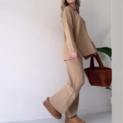 Fashion lapel loose casual sweater two-piece suit for women 9