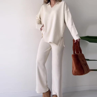Fashion lapel loose casual sweater two-piece suit for women 9