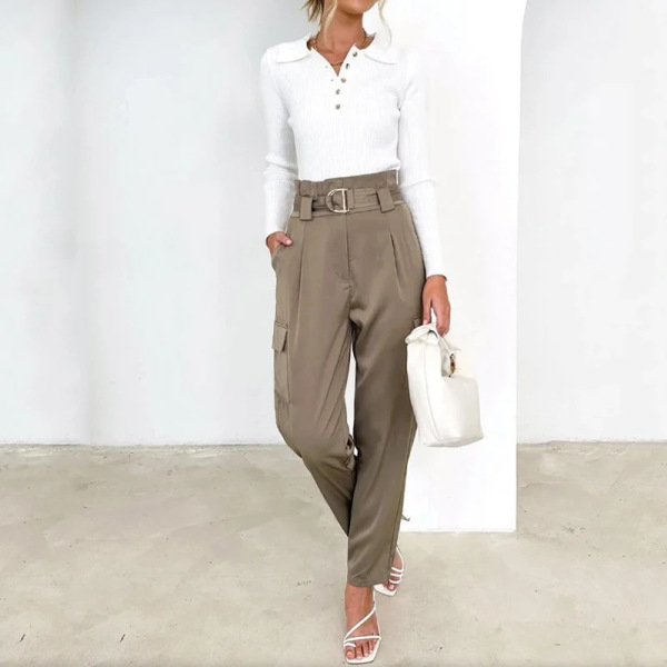 Fashion Polo Neck Slim Fit Casual Harem Suit Pants Set 12
