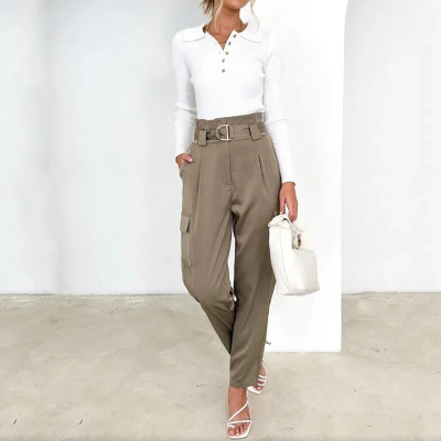 Fashion Polo Neck Slim Fit Casual Harem Suit Pants Set 12