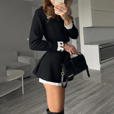 Fashionable contrast color women's wool skirt set 5