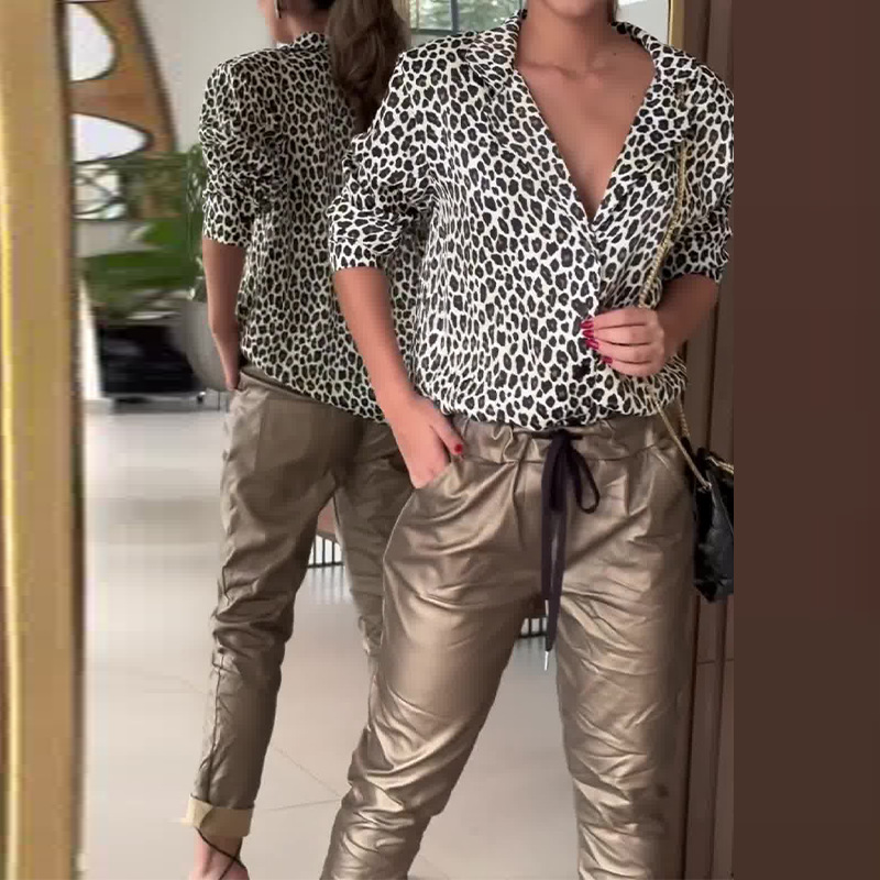 Fashionable Leopard Print Casual Loose Shirts Top 20