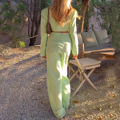 New French lapel button asymmetric high-end suit pants 2