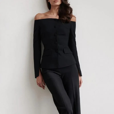 One shoulder button top slim fit commuter suit 10