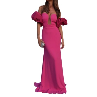 Summer Fashion Tube Top Puff Sleeve Banquet Long Party Dress 1