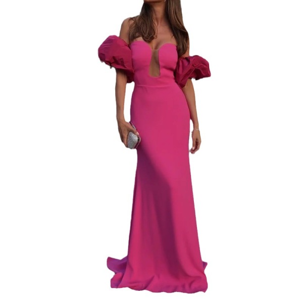 Summer Fashion Tube Top Puff Sleeve Banquet Long Party Dress 1