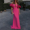 Summer Fashion Tube Top Puff Sleeve Banquet Long Party Dress 1