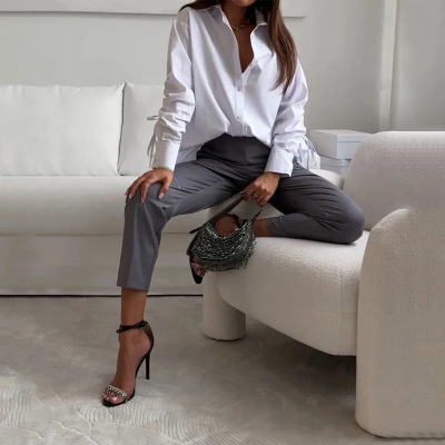 Fashionable temperament shirt high waist straight pants two piece suit 27