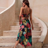 Fashion Print Beach Sexy Vest High Waist Slit Maxi Skirt 34