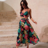 Fashion Print Beach Sexy Vest High Waist Slit Maxi Skirt 34