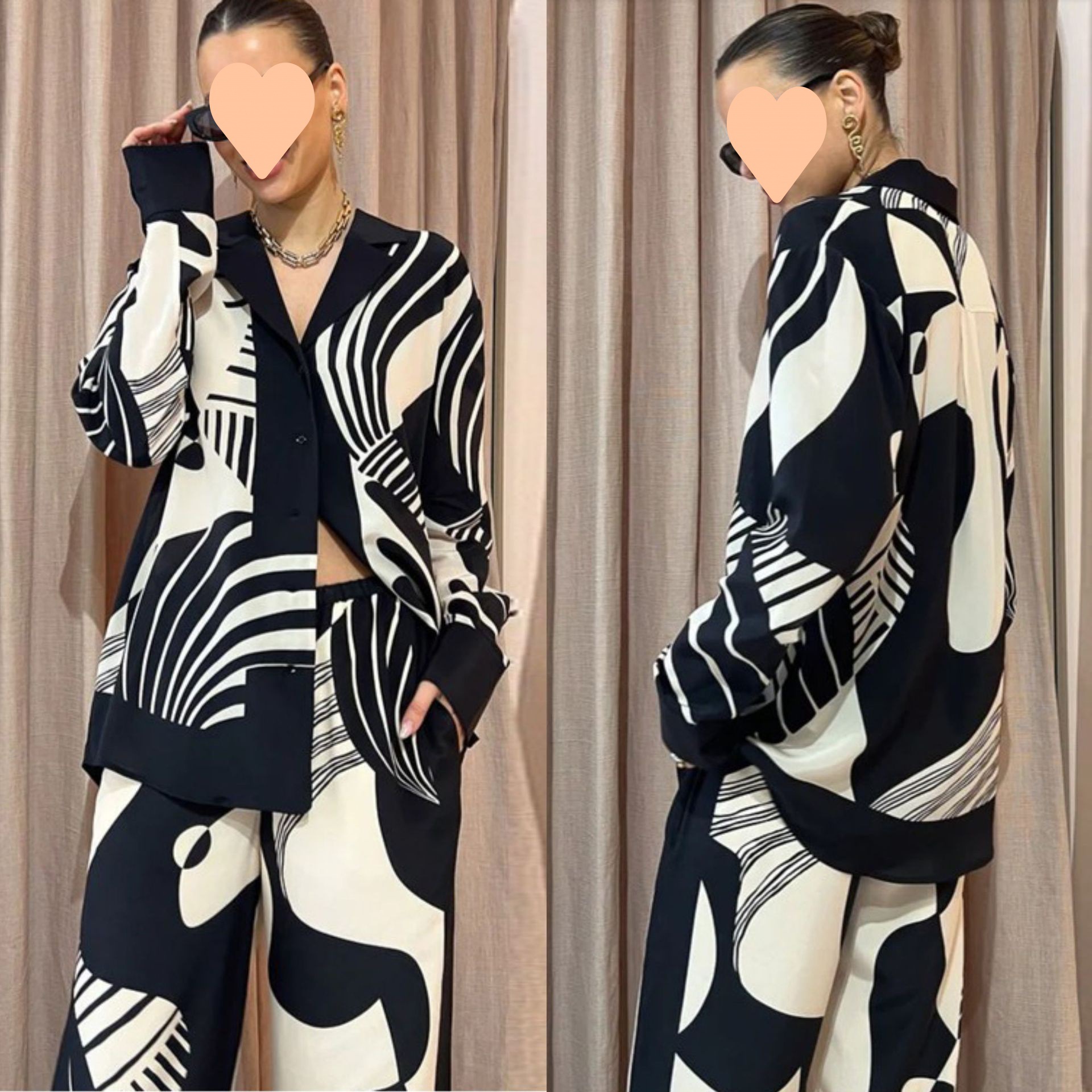 Graffiti casual temperament print loose wide-leg pants suit 35