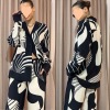 Graffiti casual temperament print loose wide-leg pants suit 35
