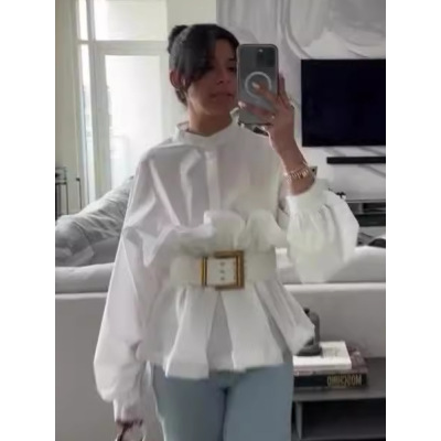 Women's round neck petal design casual sweet long sleeve shirt 40