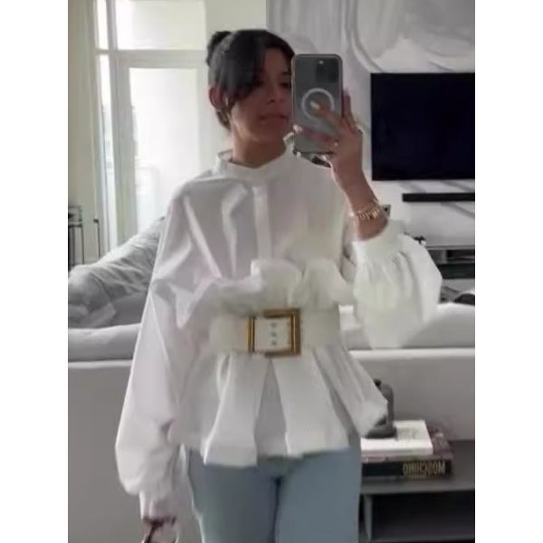 Women's round neck petal design casual sweet long sleeve shirt 40