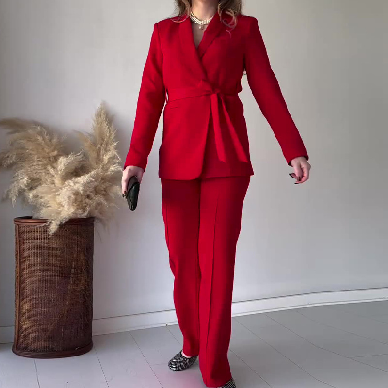 Lapel tie waist suit pants temperament two-piece suit 42