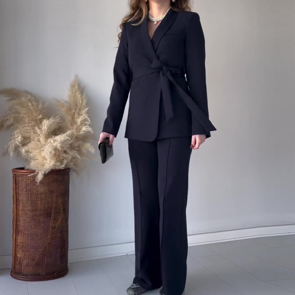 Lapel tie waist suit pants temperament two-piece suit 42