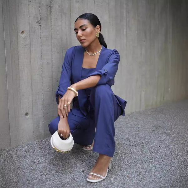 Solid color waist top casual pants two piece set 43