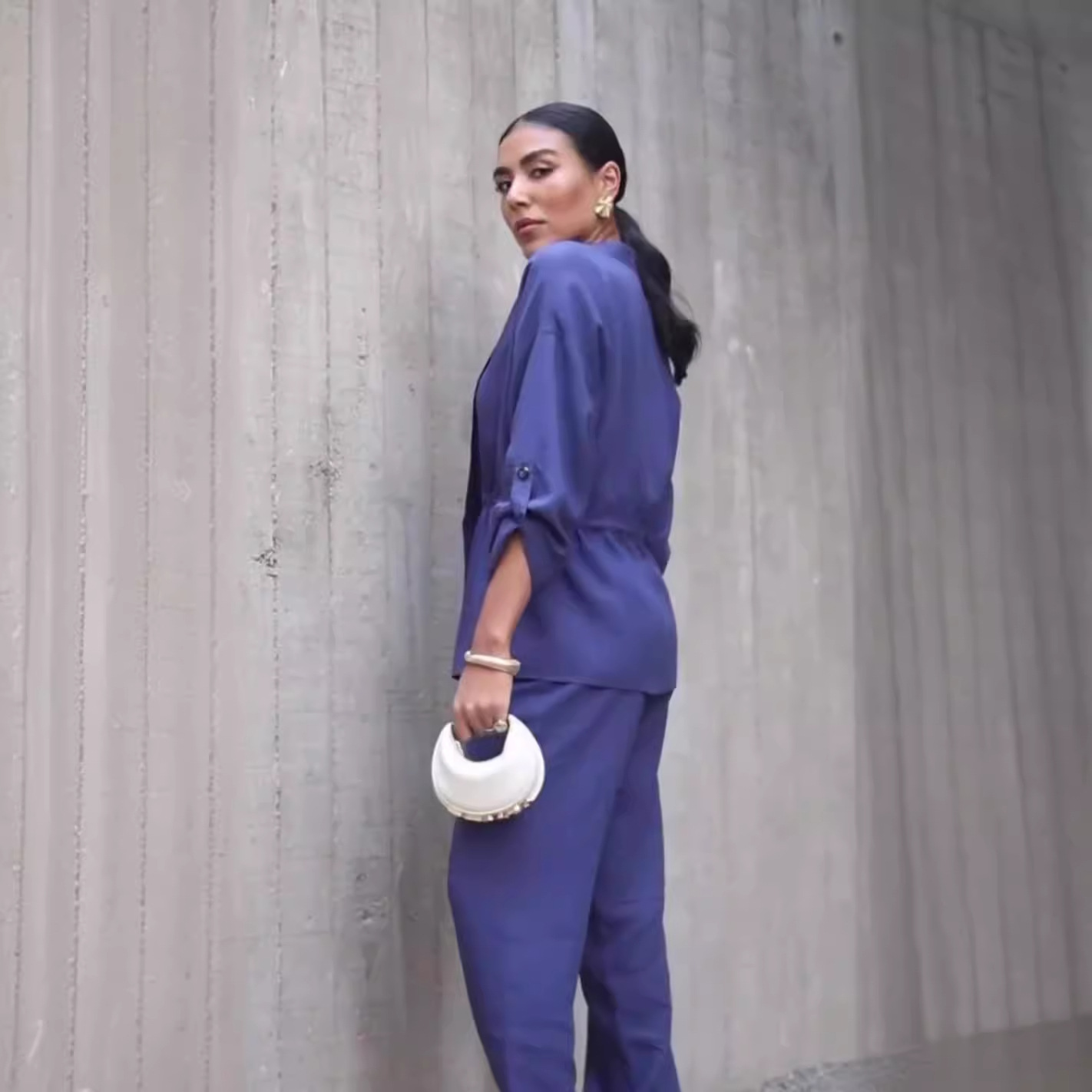 Solid color waist top casual pants two piece set 43