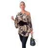Printed oblique collar long sleeve loose casual women's top 44