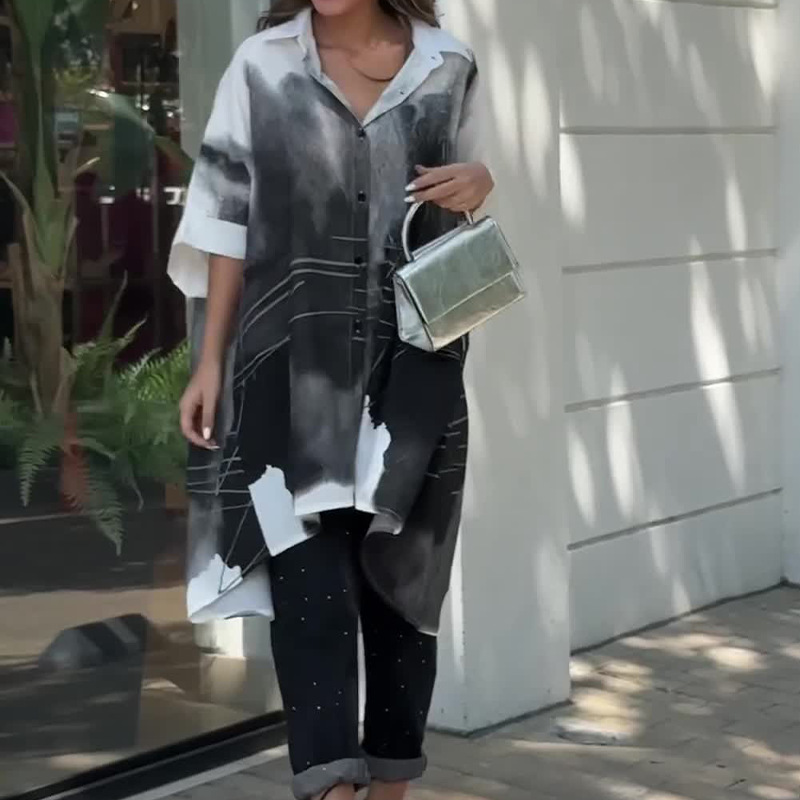 Gradient color long irregular loose shirt top 46