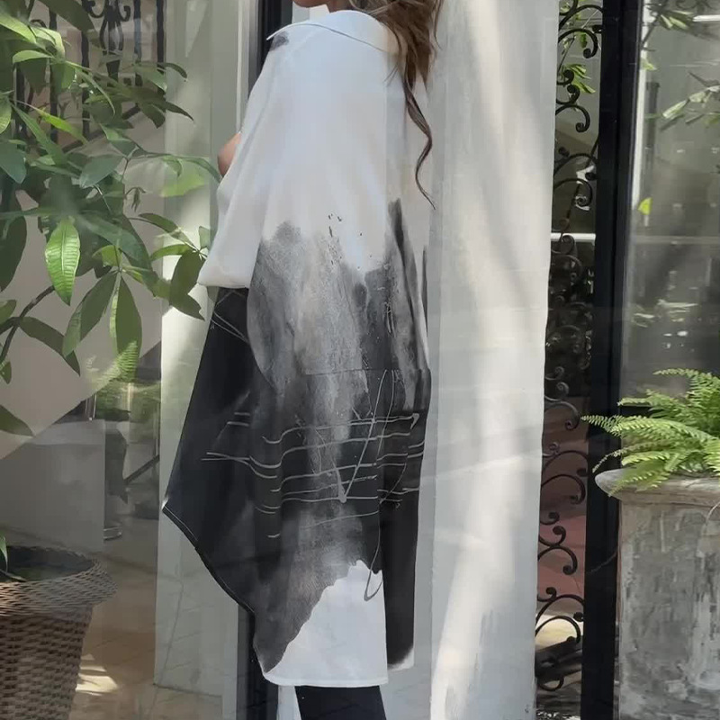 Gradient color long irregular loose shirt top 46