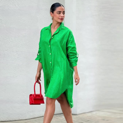Printed casual long simple and comfortable shirt dress 48