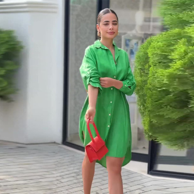 Printed casual long simple and comfortable shirt dress 48