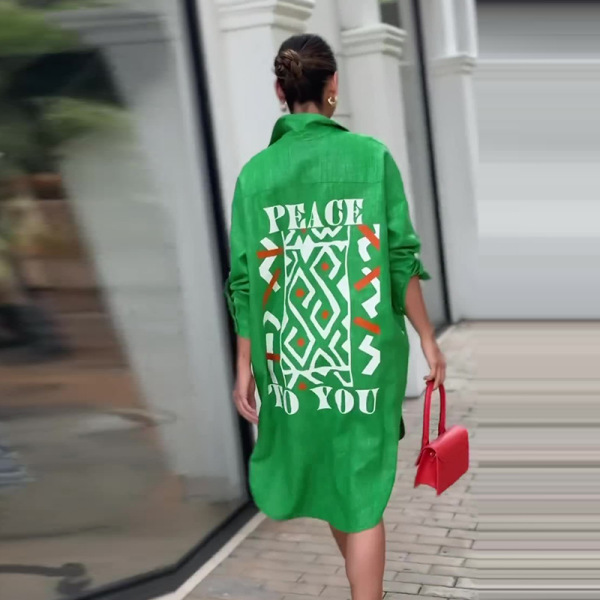 Printed casual long simple and comfortable shirt dress 48