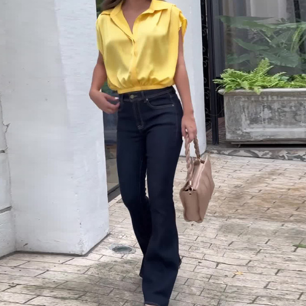 Women's simple short sleeveless commuter shirt top 52