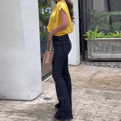 Women's simple short sleeveless commuter shirt top 52