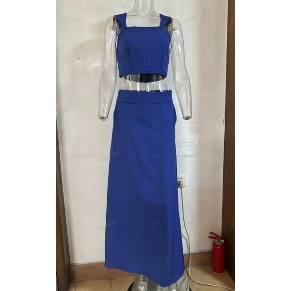 Women's Navel-Baring Camisole Top High Waisted Maxi Skirt Set 54