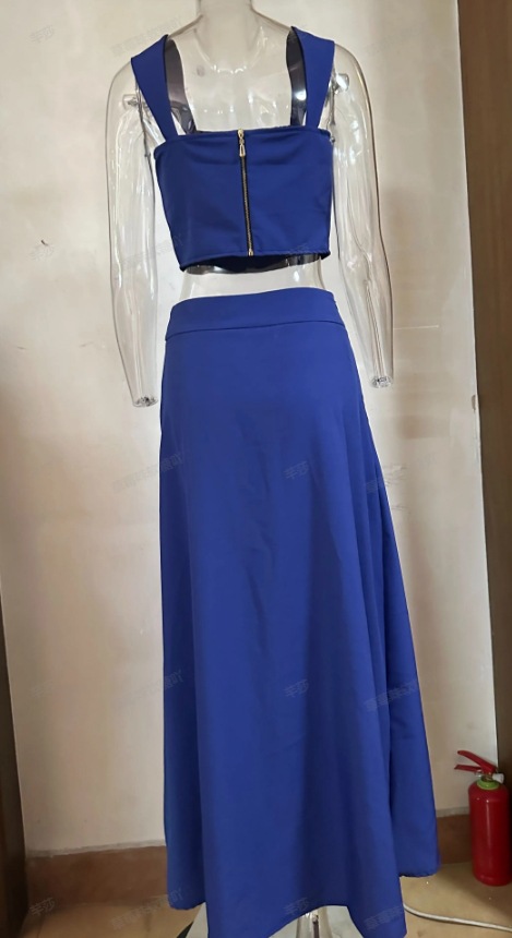 Women's Navel-Baring Camisole Top High Waisted Maxi Skirt Set 54