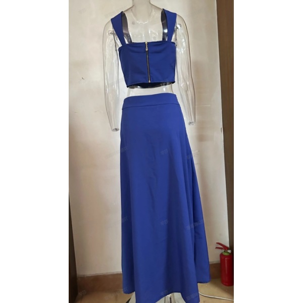 Women's Navel-Baring Camisole Top High Waisted Maxi Skirt Set 54