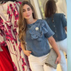 3D Applique Denim T-Shirt Cropped Top 58