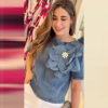 3D Applique Denim T-Shirt Cropped Top 58