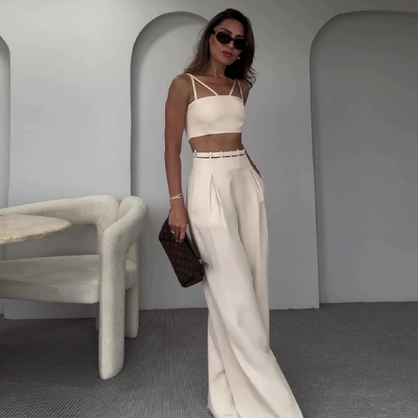 Pure desire kitten ears navel-baring suspenders wide-leg pants suit 59