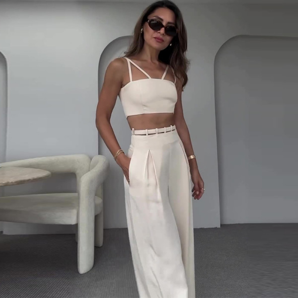 Pure desire kitten ears navel-baring suspenders wide-leg pants suit 59