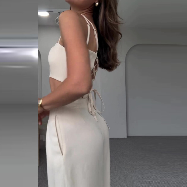 Pure desire kitten ears navel-baring suspenders wide-leg pants suit 59