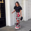 Ruffled Round Neck Top Fashion Printed Pants Casual Set 60