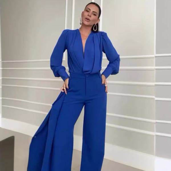 Low-cut pleated shirt, elegant commuting three-piece suit 45