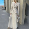 Small lapel slim fit pleated long skirt suit 13
