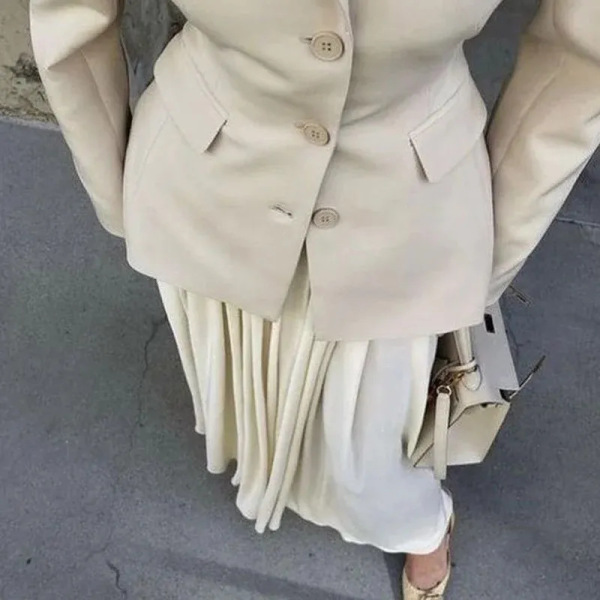Small lapel slim fit pleated long skirt suit 13